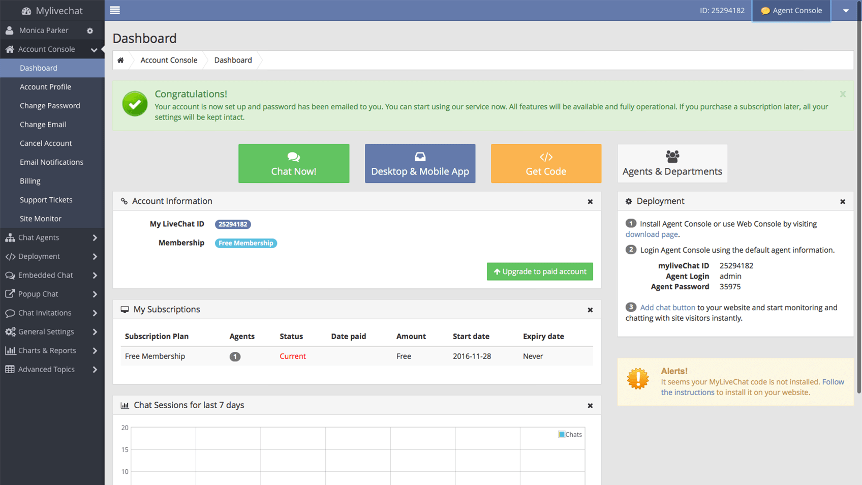 MyLiveChat live chat dashboard